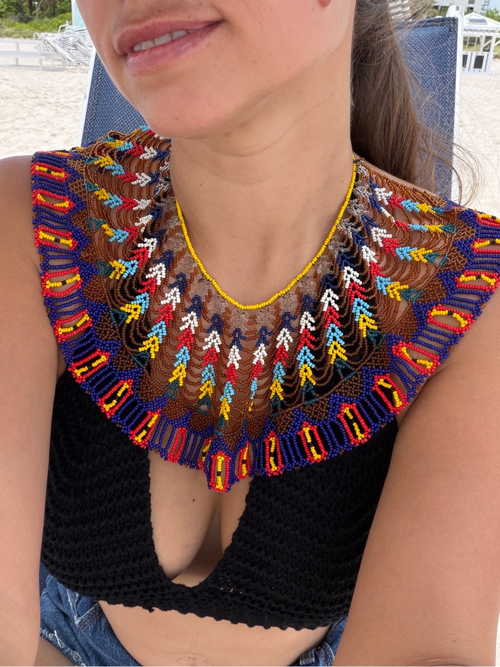 Handmade Colombian Embera Indigenous Seed Bead Statement Collar Necklace Tribal